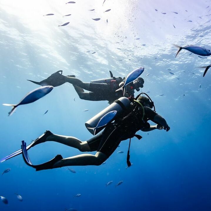 Scuba diver exploring clear Atlantic water near Las Terrenas